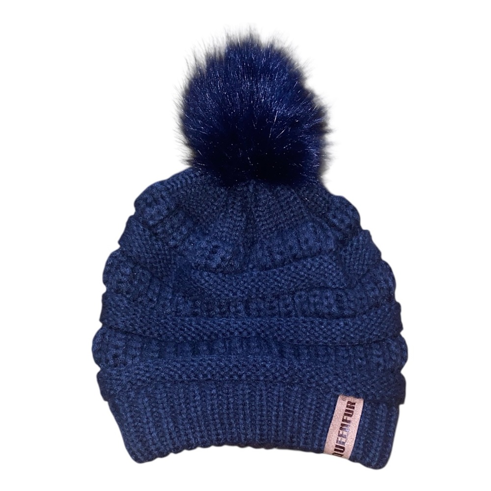QUEENFUR Women Knit Slouchy Beanie Chunky hat with Faux Fur detachable Pom